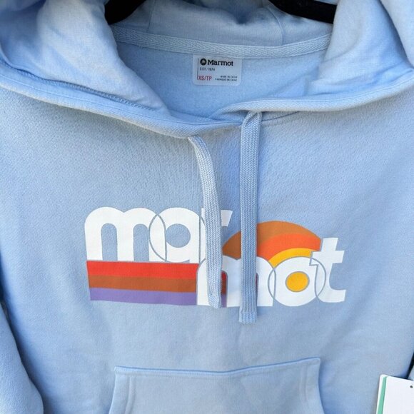 Marmot Women's Size XS Light Blue Oceanside Graphic Print Hoodie Sweatshirt NWT - Picture 2 of 6